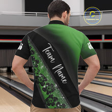 Load image into Gallery viewer, Black and Green Glitter Flower Bowling Polo, Quarter Zip Shirt for Men Custom Bowling Team Jerseys NQS10384