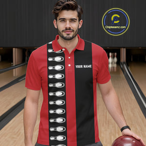 Red and black retro vintage Bowling polo, quarter zip shirts for men custom Bowling team jerseys NQS10385