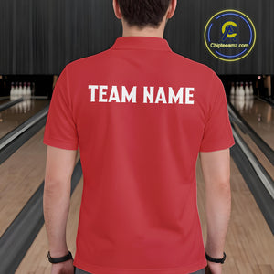Red and black retro vintage Bowling polo, quarter zip shirts for men custom Bowling team jerseys NQS10385