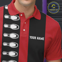 Load image into Gallery viewer, Red and black retro vintage Bowling polo, quarter zip shirts for men custom Bowling team jerseys NQS10385