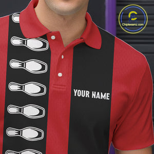 Red and black retro vintage Bowling polo, quarter zip shirts for men custom Bowling team jerseys NQS10385