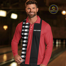 Load image into Gallery viewer, Red and black retro vintage Bowling polo, quarter zip shirts for men custom Bowling team jerseys NQS10385