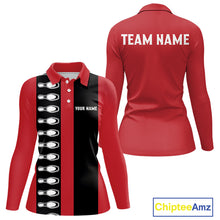 Load image into Gallery viewer, Red and black retro vintage Bowling polo, quarter zip shirts for Women custom Bowling team jerseys NQS10385