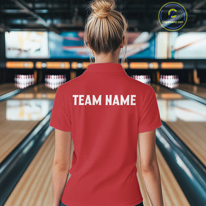 Red and black retro vintage Bowling polo, quarter zip shirts for Women custom Bowling team jerseys NQS10385