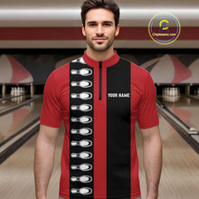 Load image into Gallery viewer, Red and black retro vintage Bowling polo, quarter zip shirts for men custom Bowling team jerseys NQS10385
