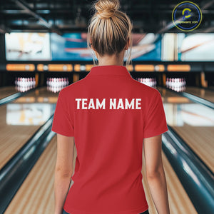 Red and black retro vintage Bowling polo, quarter zip shirts for Women custom Bowling team jerseys NQS10385
