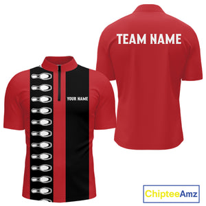 Red and black retro vintage Bowling polo, quarter zip shirts for men custom Bowling team jerseys NQS10385