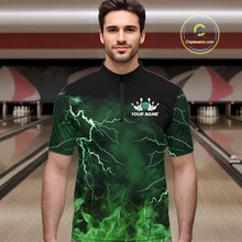 Load image into Gallery viewer, Mens bowling shirts Custom green lightning thunder flame Bowling Team Jersey, gift for team Bowlers NQS10388