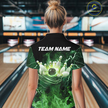 Load image into Gallery viewer, Women bowling shirts Custom green lightning thunder flame Bowling Team Jersey, gift for team Bowlers NQS10388