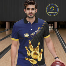 Load image into Gallery viewer, Blue and Gold Bowling shirts for men Custom Team Bowling Polo, 1/4 zip Shirt bowlers Outfit NQS10986