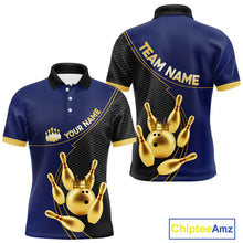 Load image into Gallery viewer, Blue and Gold Bowling shirts for men Custom Team Bowling Polo, 1/4 zip Shirt bowlers Outfit NQS10986