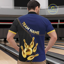 Load image into Gallery viewer, Blue and Gold Bowling shirts for men Custom Team Bowling Polo, 1/4 zip Shirt bowlers Outfit NQS10986
