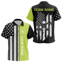 Load image into Gallery viewer, Black White Retro American Flag Golf Polo Shirt for Kid Custom Patriotic Golf Team Shirt | Green NQS9637