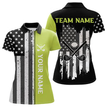Load image into Gallery viewer, Black White Retro American Flag Golf Polo Shirt for Women Custom Patriotic Golf Team Shirt | Green NQS9637