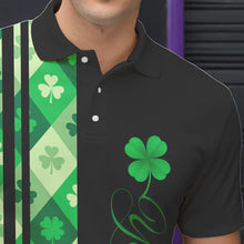 Load image into Gallery viewer, Black and Green Argyle Clover pattern Men Bowling Shirts Custom St patrick Day Bowling Team Jersey NQS9639