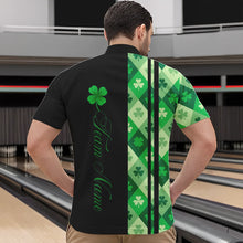 Load image into Gallery viewer, Black and Green Argyle Clover pattern Men Bowling Shirts Custom St patrick Day Bowling Team Jersey NQS9639
