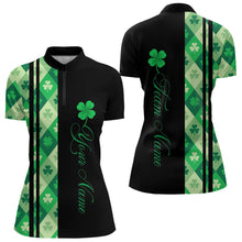Load image into Gallery viewer, Black and Green Argyle Clover pattern Women Bowling Shirts Custom St patrick Day Bowling Team Jersey NQS9639