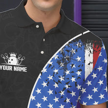 Load image into Gallery viewer, Black Camo Bowling Polo, 1/4 Zip Shirts For Men Custom American Flag Patriotic Bowling Team Jersey NQS9640