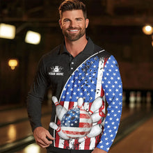 Load image into Gallery viewer, Black Camo Bowling Polo, 1/4 Zip Shirts For Men Custom American Flag Patriotic Bowling Team Jersey NQS9640