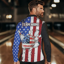 Load image into Gallery viewer, Black Camo Bowling Polo, 1/4 Zip Shirts For Men Custom American Flag Patriotic Bowling Team Jersey NQS9640