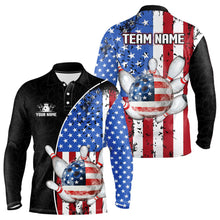 Load image into Gallery viewer, Black Camo Bowling Polo, 1/4 Zip Shirts For Men Custom American Flag Patriotic Bowling Team Jersey NQS9640