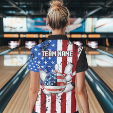Load image into Gallery viewer, Black Camo Bowling Polo, 1/4 Zip Shirts For Women Custom American Flag Patriotic Bowling Team Jersey NQS9640