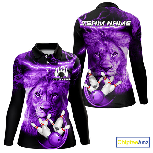 Personalized Purple Lightning Thunder Storm Lion Bowling Shirts For Women Custom Bowling Team Jerseys NQS9839