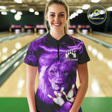 Load image into Gallery viewer, Personalized Purple Lightning Thunder Storm Lion Bowling Shirts For Women Custom Bowling Team Jerseys NQS9839