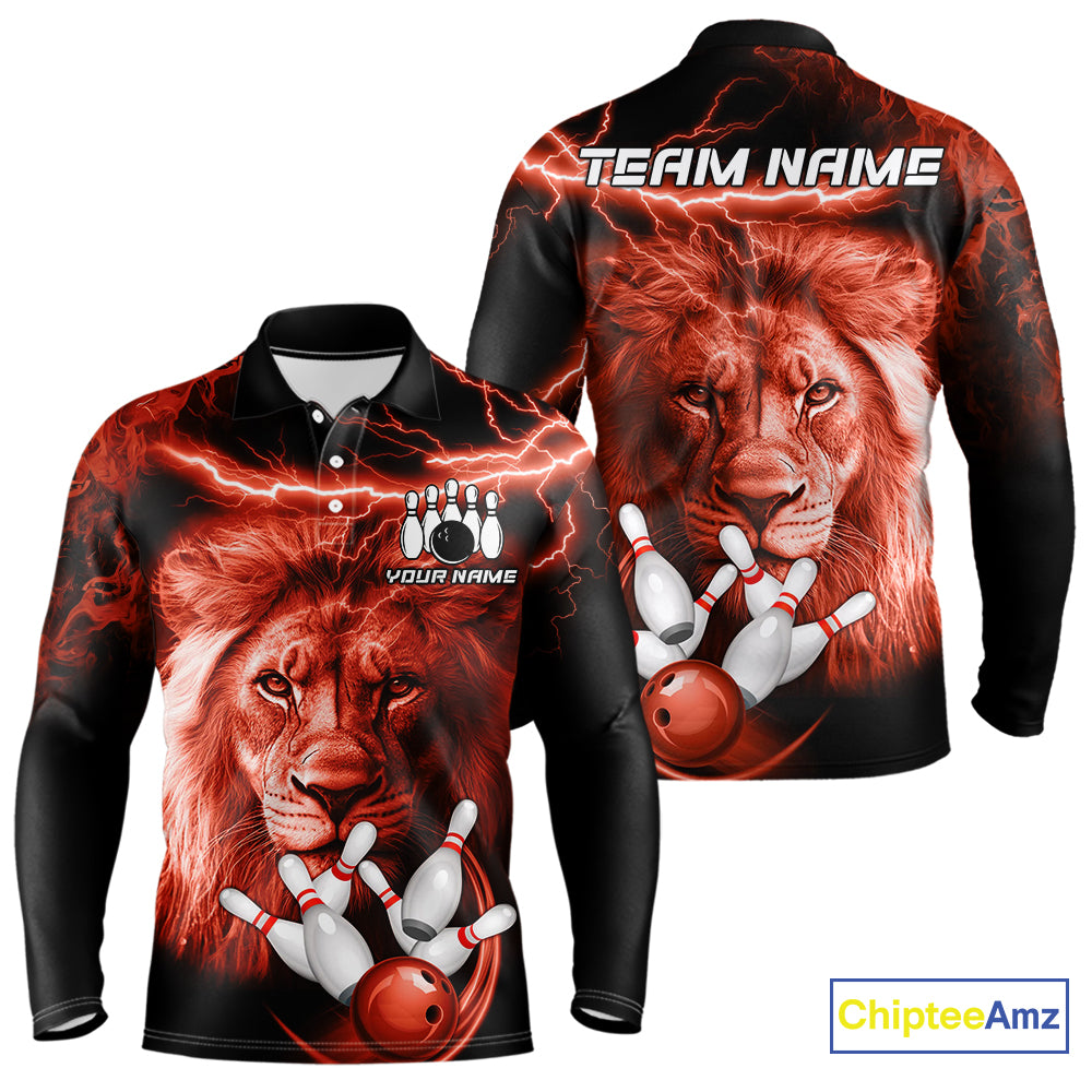 Personalized Red Lightning Thunder Storm Lion Bowling Shirts For Men Custom Bowling Team Jerseys NQS9840