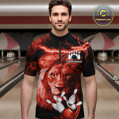 Personalized Red Lightning Thunder Storm Lion Bowling Shirts For Men Custom Bowling Team Jerseys NQS9840