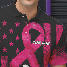 Load image into Gallery viewer, Breast Cancer Bowling Shirts For Men Custom Black and Pink ribbon American Flag Bowling Team Jerseys NQS9842