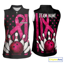 Load image into Gallery viewer, Breast Cancer Bowling Sleeveless Polo Shirt Custom Black and Pink ribbon American Flag Team Jersey NQS9842