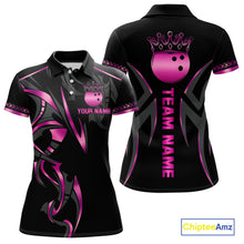 Load image into Gallery viewer, Black and Pink crown Bowling ball Polo, Quarter Zip Shirts for Women Custom Bowling Team jerseys NQS10074