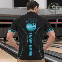 Load image into Gallery viewer, Black and Cyan Blue crown Bowling ball Polo, Quarter Zip Shirts for Men Custom Bowling Team jerseys NQS10075