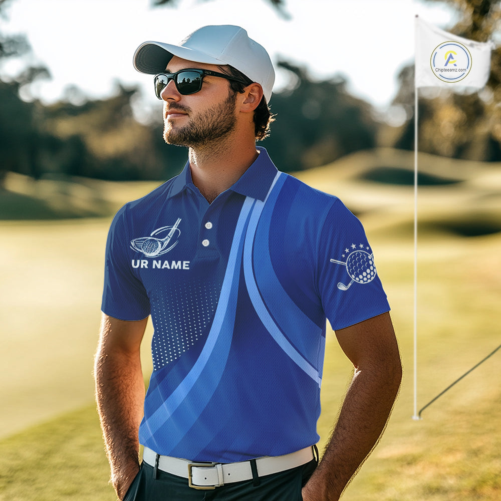 Mens golf polo shirts custom name Blue golf shirt, tournament golf tops for mens, golf gift NQS10223