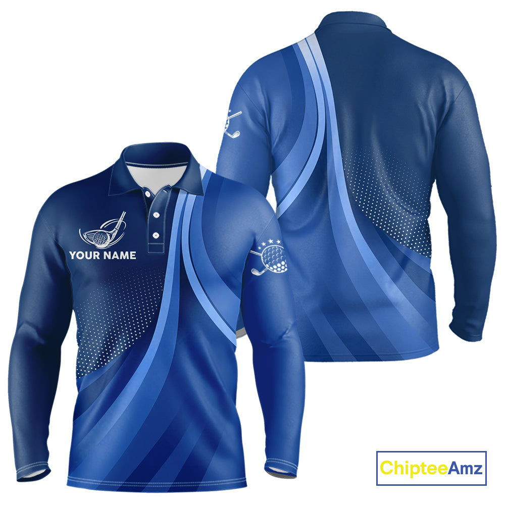 Mens golf polo shirts custom name Blue golf shirt, tournament golf tops for mens, golf gift NQS10223