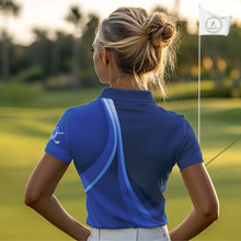 Load image into Gallery viewer, Womens golf polo shirts custom name Blue golf shirt, tournament golf tops for ladies NQS10223