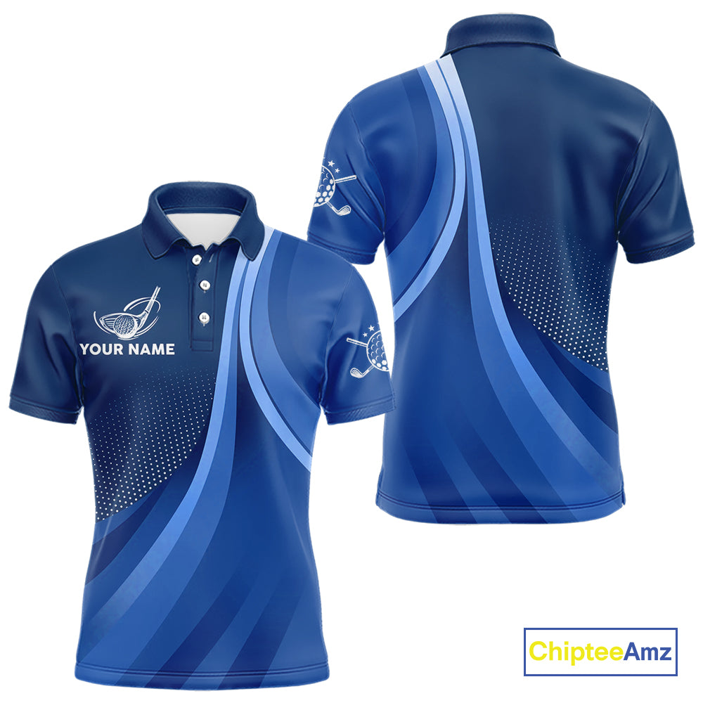 Mens golf polo shirts custom name Blue golf shirt, tournament golf tops for mens, golf gift NQS10223