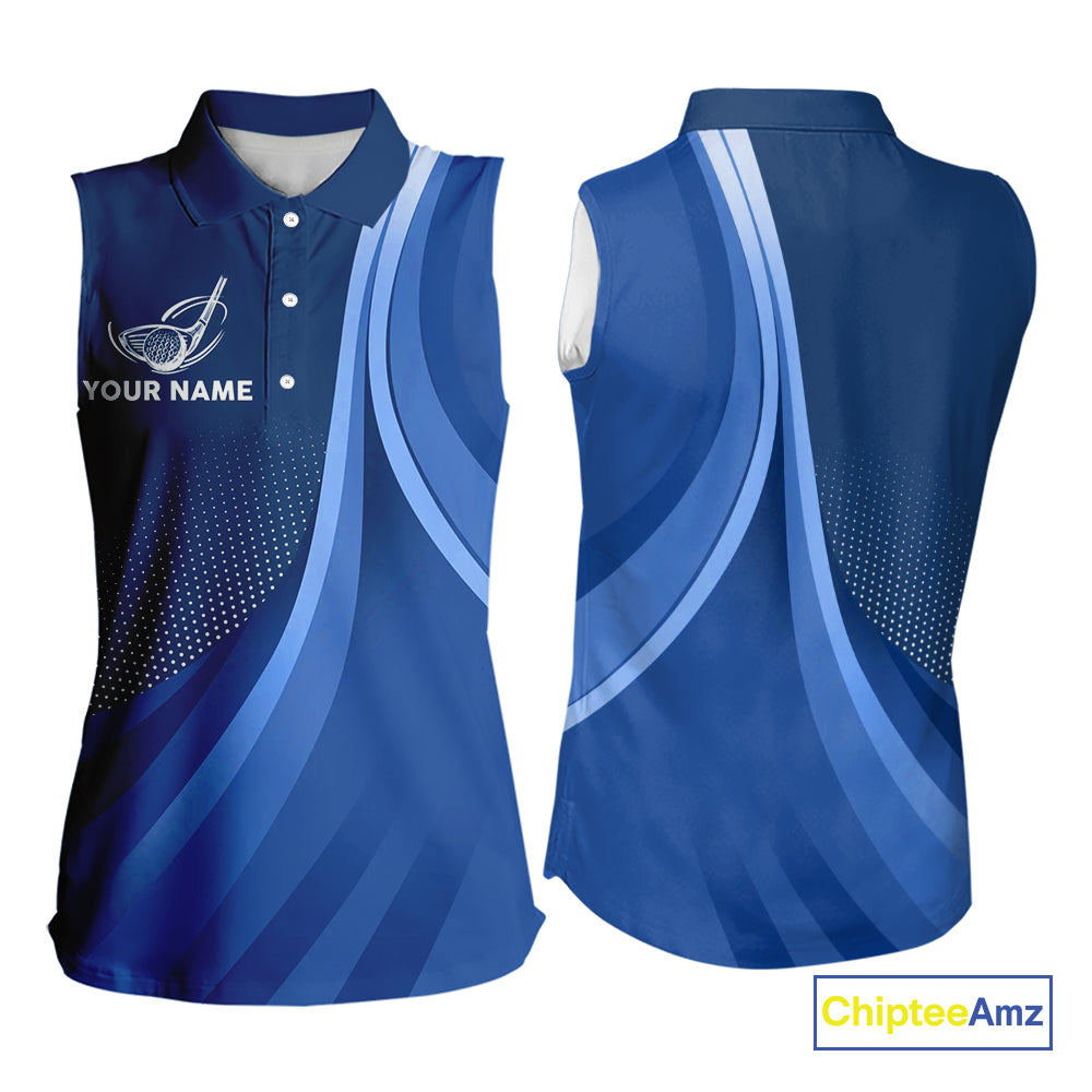 Women sleeveless polo shirt custom name Blue golf shirt, sleeveless golf tops for ladies NQS10223