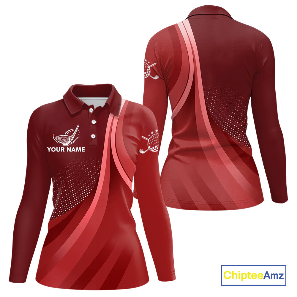 Womens golf polo shirts custom name Red golf shirt, tournament golf tops for ladies NQS10224