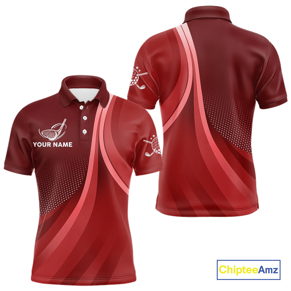 Mens golf polo shirts custom name Red golf shirt, tournament golf tops for mens, golf gift NQS10224