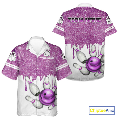 Pink glitter Bowling Hawaiian Shirt Custom team bowling jerseys, Personalized bowling uniform NQS10813
