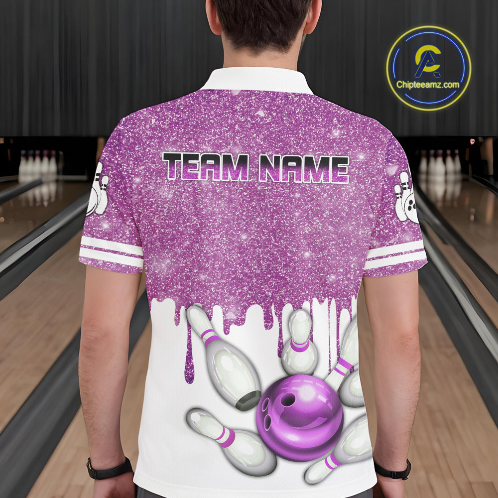 Pink glitter Bowling Shirts For Men Custom team bowling jerseys, Personalized bowling uniform NQS10813
