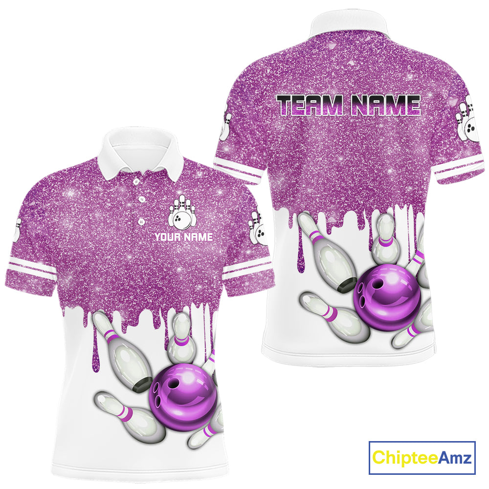 Pink glitter Bowling Shirts For Men Custom team bowling jerseys, Personalized bowling uniform NQS10813