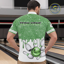 Load image into Gallery viewer, Green glitter Bowling Shirts For Men Custom team bowling jerseys, Personalized bowling uniform NQS10814