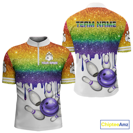 Rainbow glitter Bowling Shirts For Men Custom team bowling jerseys, Personalized bowling uniform NQS10815