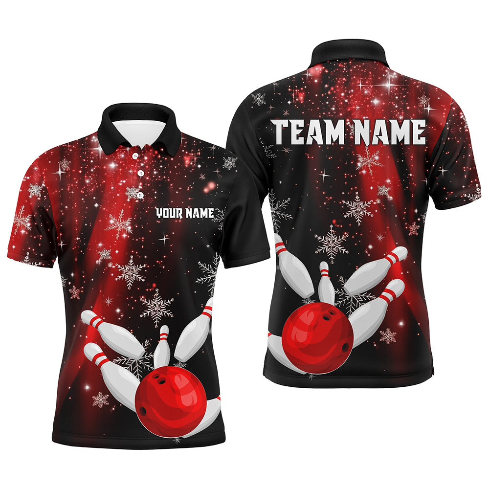 Red and Black Snowflake Christmas Bowling Shirts For Men Custom Bowling Team Jerseys Bowlers Outfit NQS8886