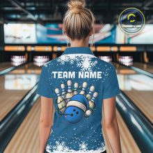 Load image into Gallery viewer, Blue Christmas Bowling snowflake Women&#39;s Bowling Polo, Quarter Zip shirts Custom Xmas Bowling Outfits NQS10995