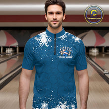 Load image into Gallery viewer, Blue Christmas Bowling snowflake Men&#39;s Bowling Polo, Quarter Zip shirts Custom Xmas Bowling Outfits NQS10995