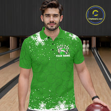 Load image into Gallery viewer, Green Christmas Bowling snowflake Men&#39;s Bowling Polo, Quarter Zip shirts Custom Xmas Bowling Outfits NQS10996